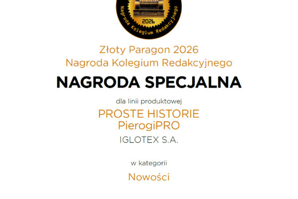 Dyplom Złoty Paragon 2026 - Pierogi PRO Proste Historie