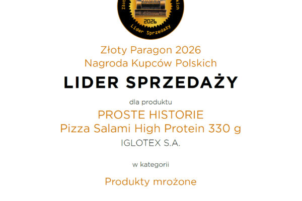 Dyplom Złoty Paragon 2026 - Pizza Salami HIGH PROTEIN Proste Historie